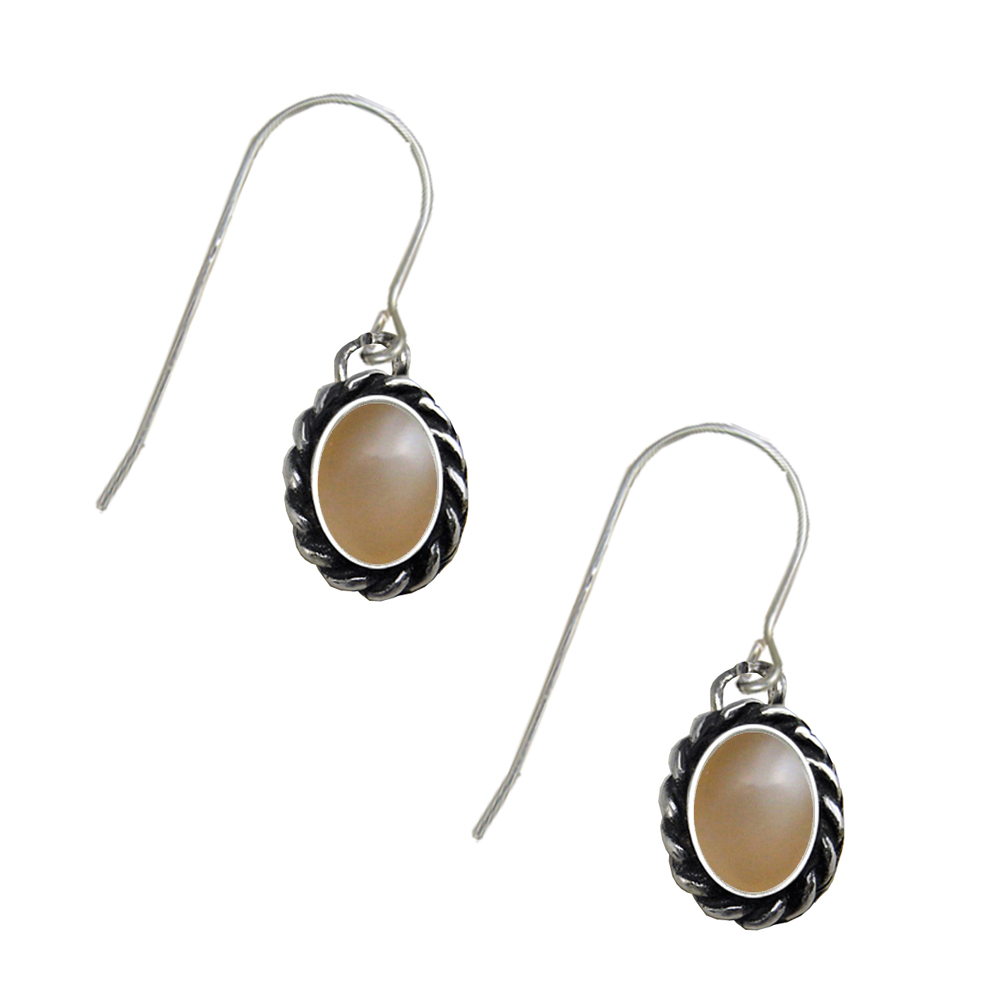 Sterling Silver Peach Moonstone Gemstone Drop Dangle Earrings